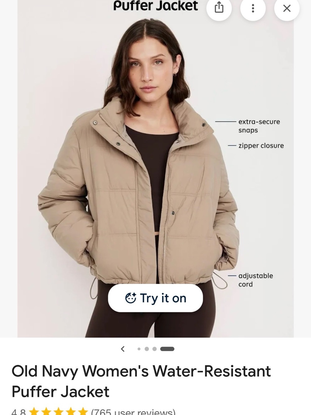 NWT XS Old Navy Women's Puffer Jacket in Taupe